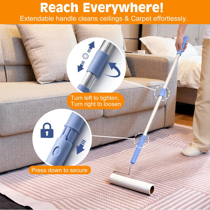 Large Lint Roller for Pet Hair Extra Sticky,9.45''/6.3"Pet Hair Removal Tool Roller for Dog Cat Hair,450 Sheets/5 Refills,Detachable Telescoping Extension Lint Remover Brush for Clothes,Couch,Carpets - Image 4